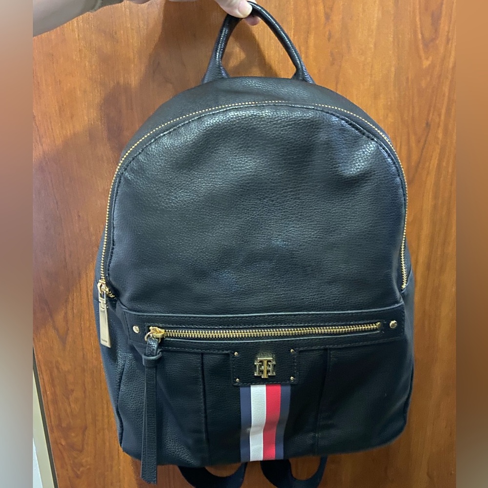 Tommy Hilfiger Black Leather Backpack